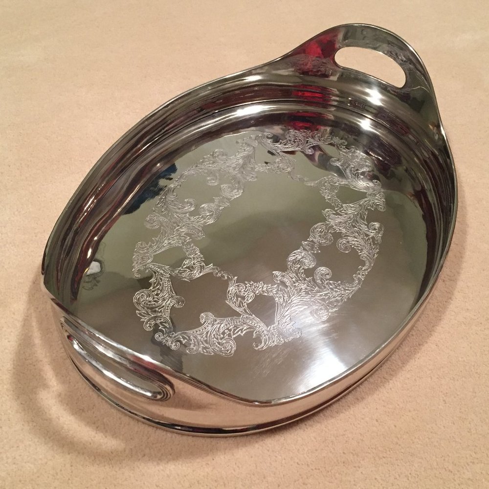 Dessau Home Etched Oval Nickel Tray 16.5"